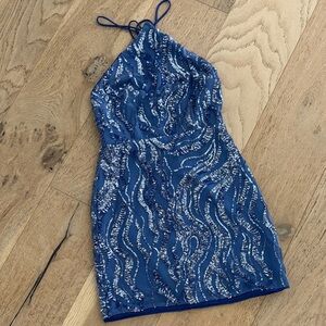 Hello Molly Blue Sequin Halter Dress XS